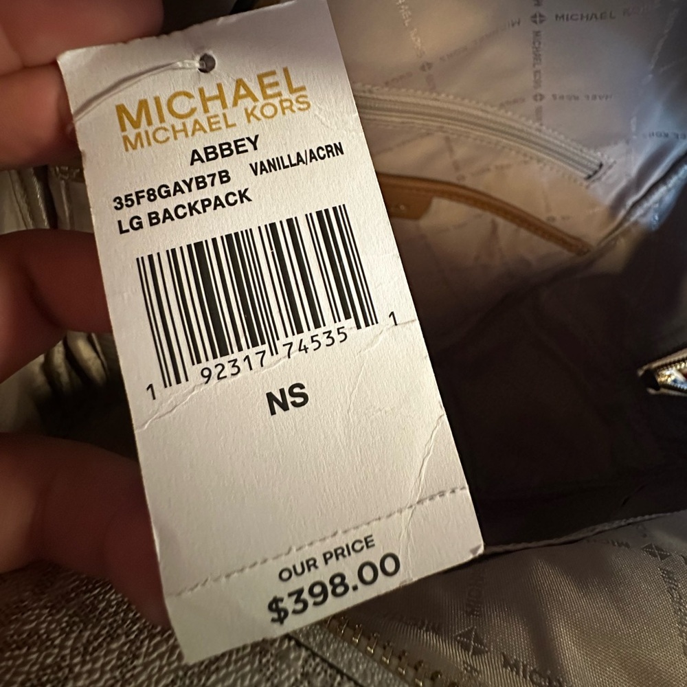Michael Kors Large Abbey Cream Monogram Backpack - Picture 8 of 11